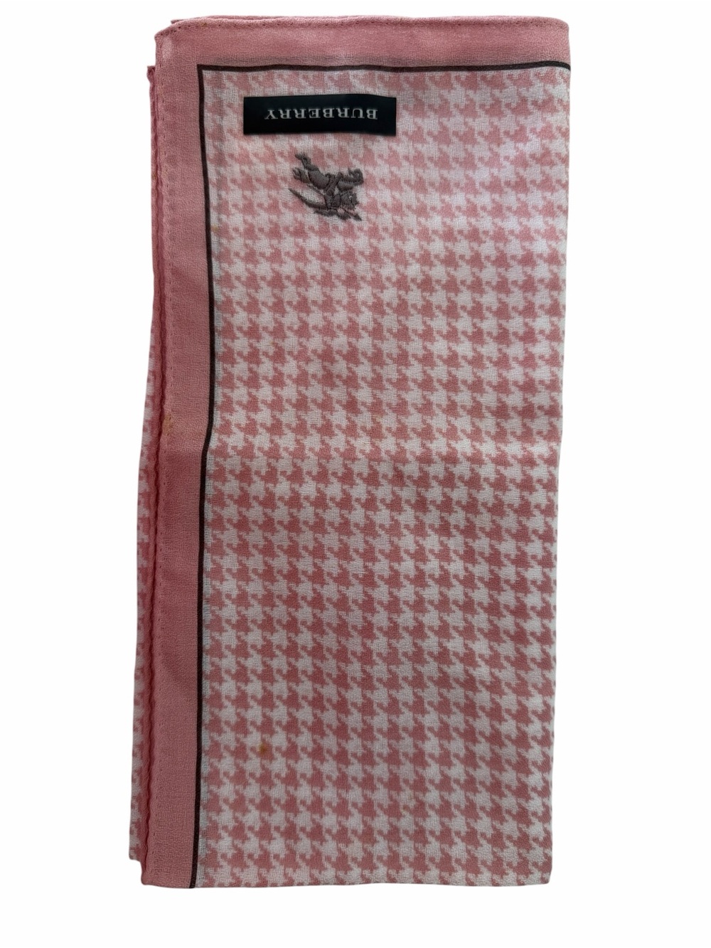 Authentic Burberry Vintage Pink and White Houndstooth Cotton Handkerchief - Picture 2 of 8
